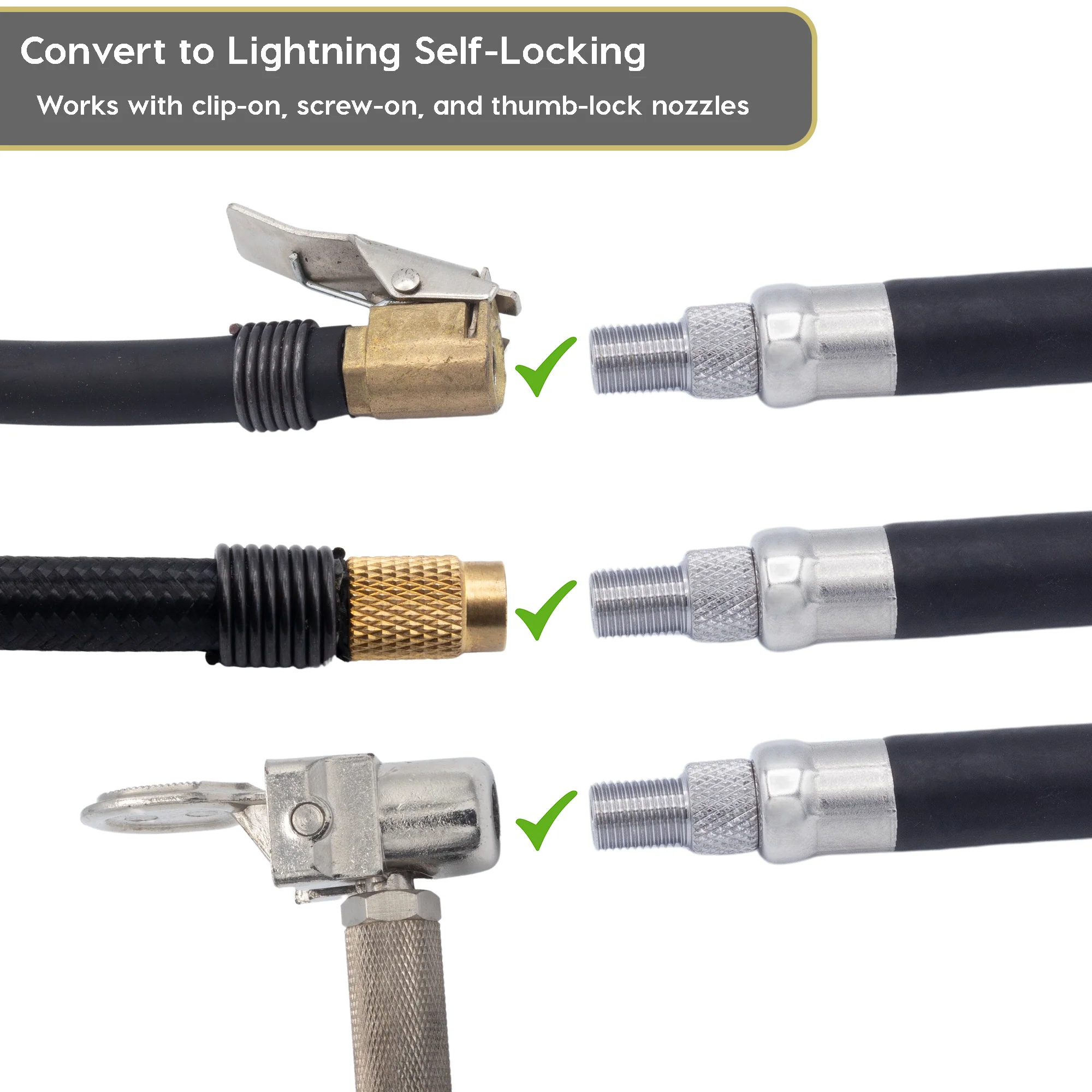 Lightning™ L2X Quick-Connect Locking Tire Inflator Air Chuck Extension | Patented Lock-on Compressor Hose Attachment (Open Flow) - Image 3