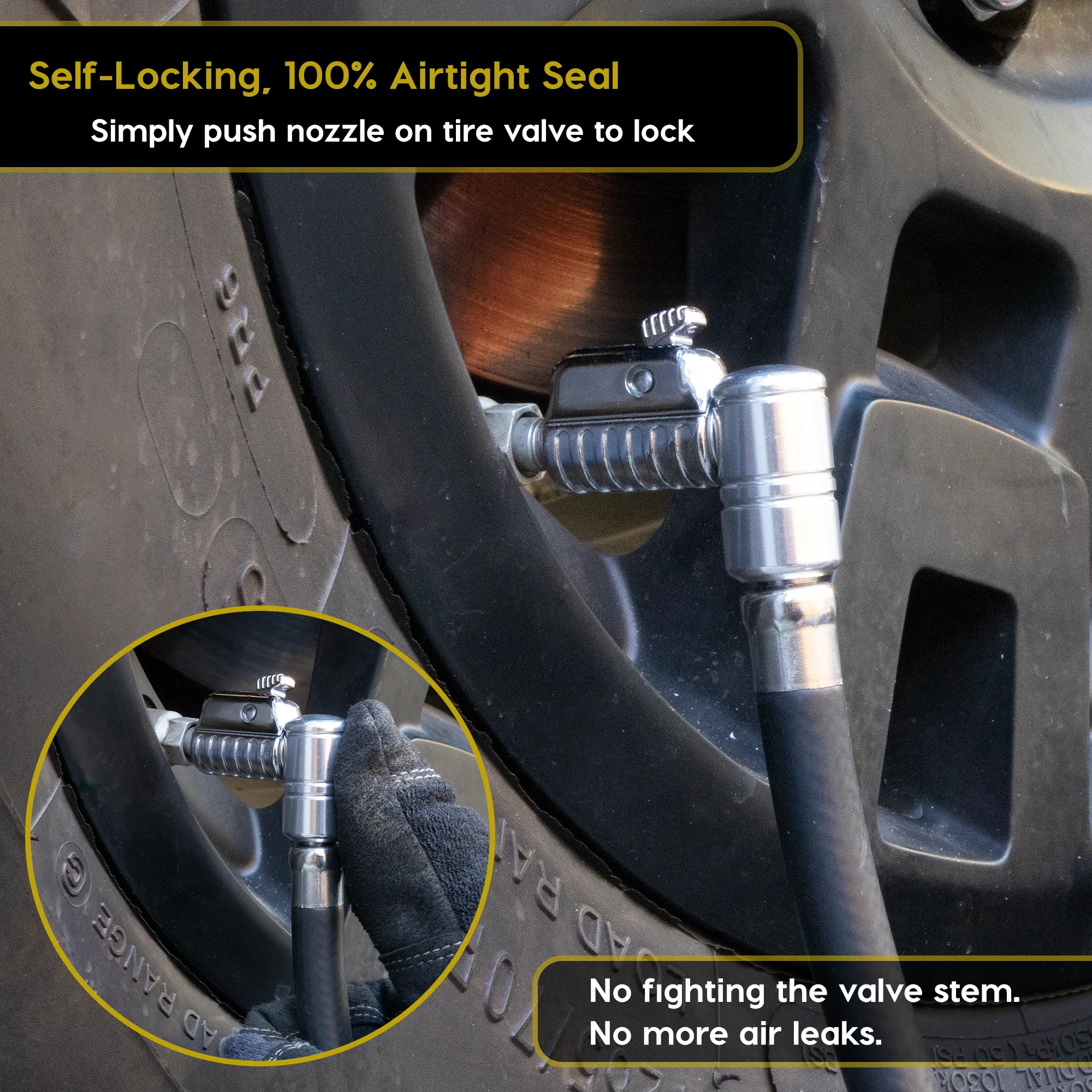 Lightning™ L2X Quick-Connect Locking Tire Inflator Air Chuck Extension | Patented Lock-on Compressor Hose Attachment (Open Flow) - Image 5