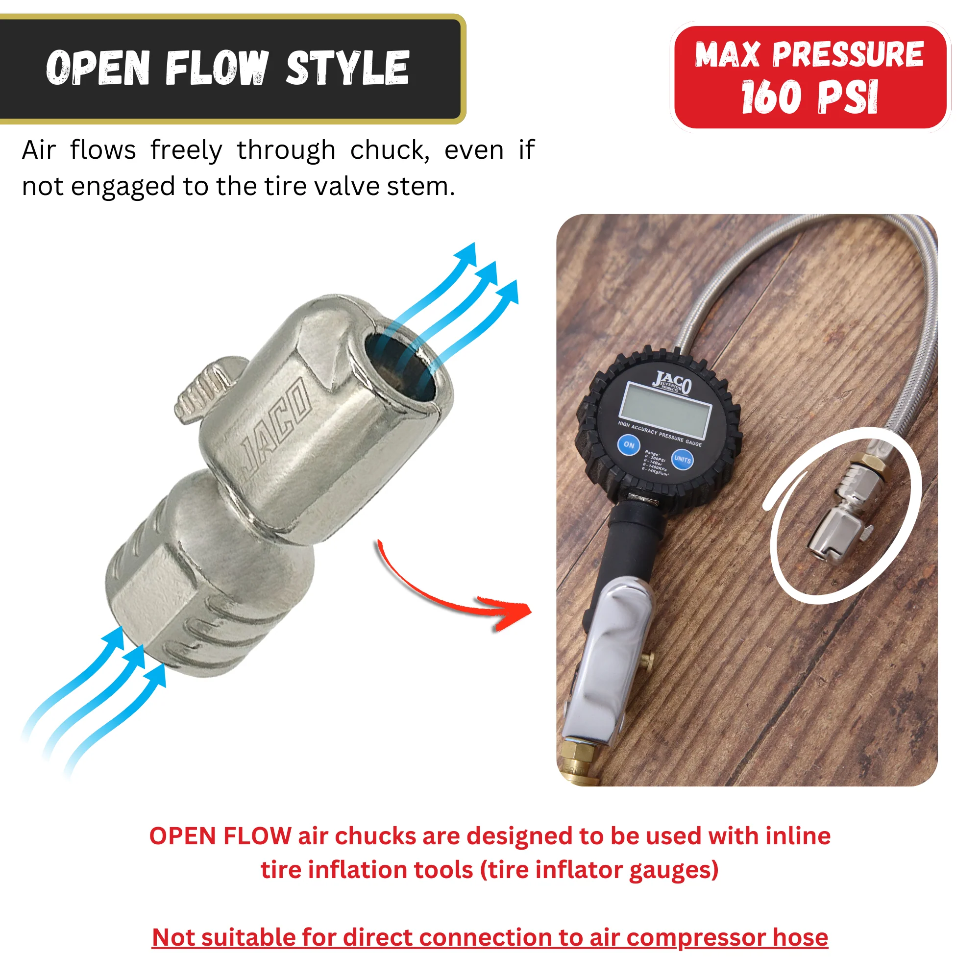 Lightning™ S-Series Tire Air Chuck | Open Flow, 1/4" F-NPT - Image 3